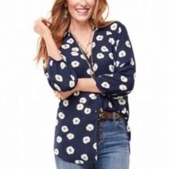 Cabi Top Button Down Collar Long Sleeves Blue White Floral Women’s Size Medium - Picture 5 of 12